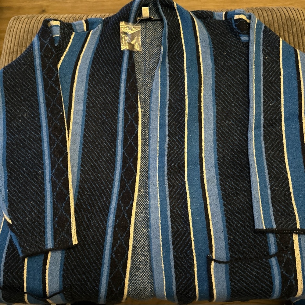Denim & Co studio plus size 3XP long open front cardigan blue Stripes New